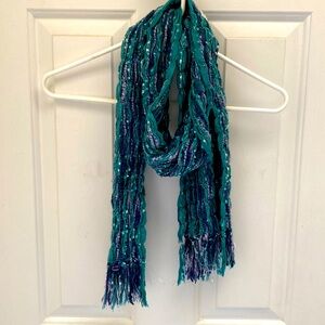 Knit Scarf - Green and Purple with Metallic Threading